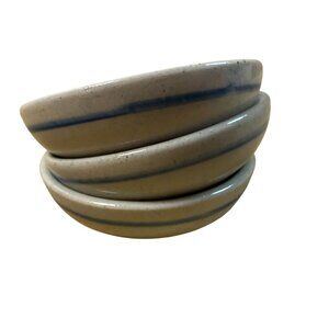 Handmade Ceramic Dipping Bowls Blue Stripes Set Of 3 Small 3.5" Diameter Cottage